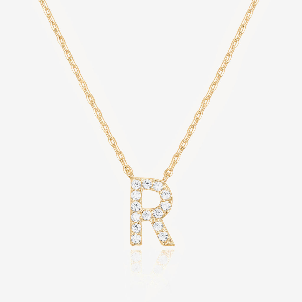 Initial Necklace R, Yellow Gold Necklace 
