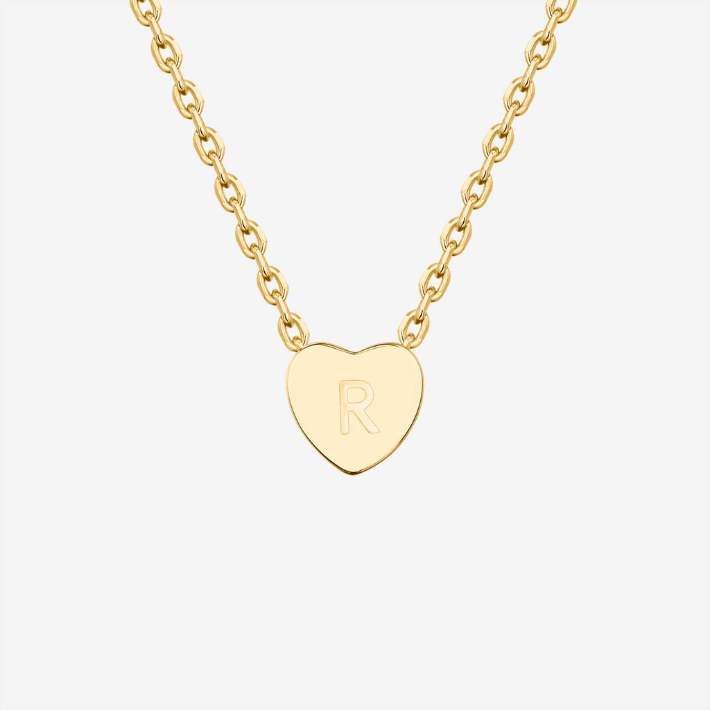 Dainty Heart Initial Necklace R, Yellow Gold Necklace 