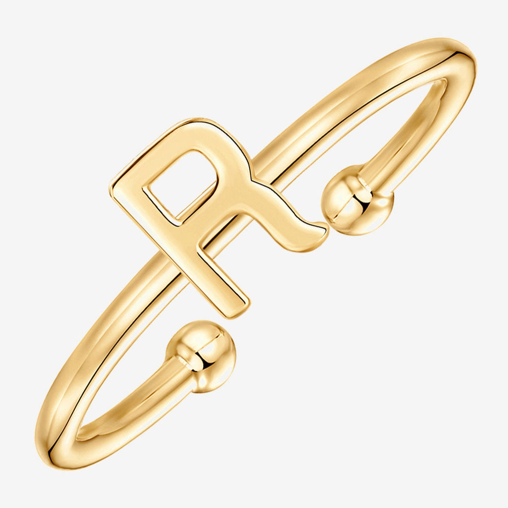 Thin Initial Ring R, Yellow Gold Ring 