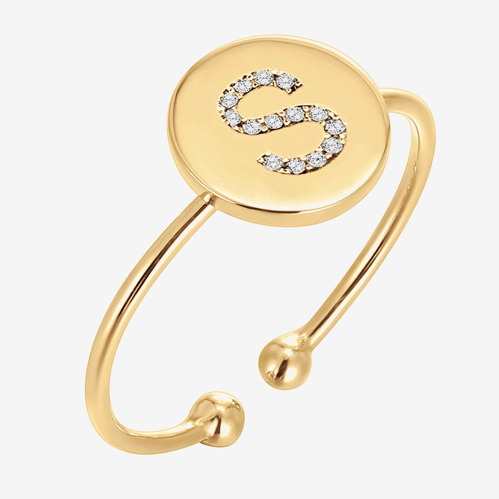 Initial Letter Ring S, Yellow Gold Ring 