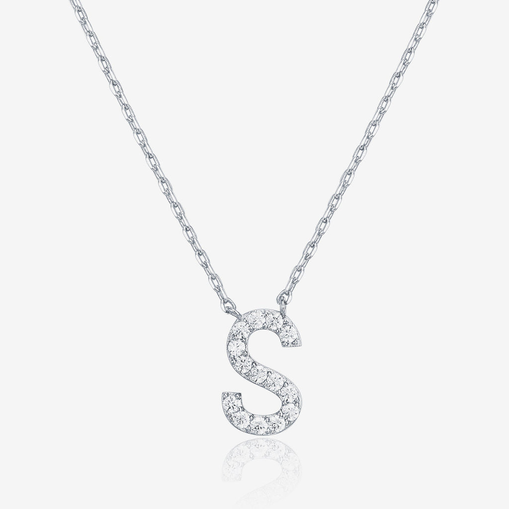 Initial Necklace S, White Gold Necklace 