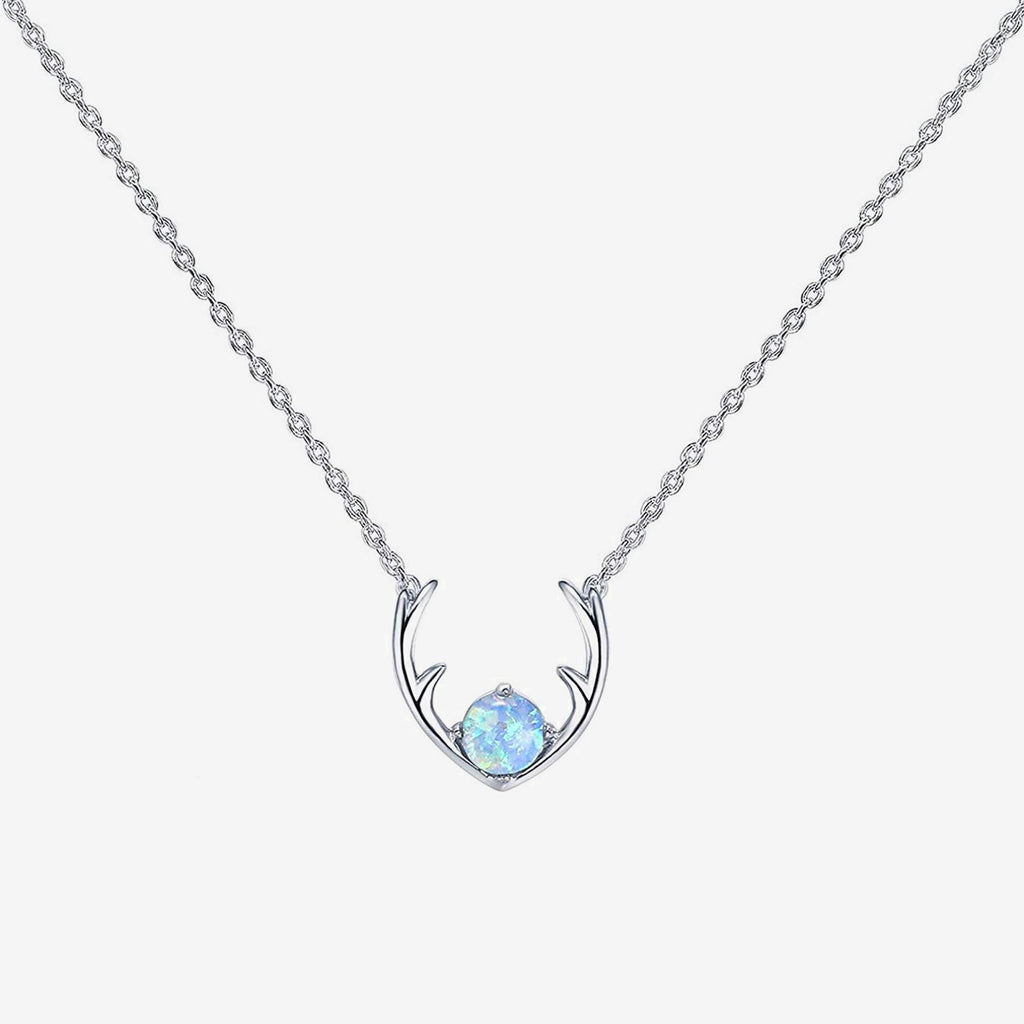 Antler Necklace White Gold Blue Opal Necklace 
