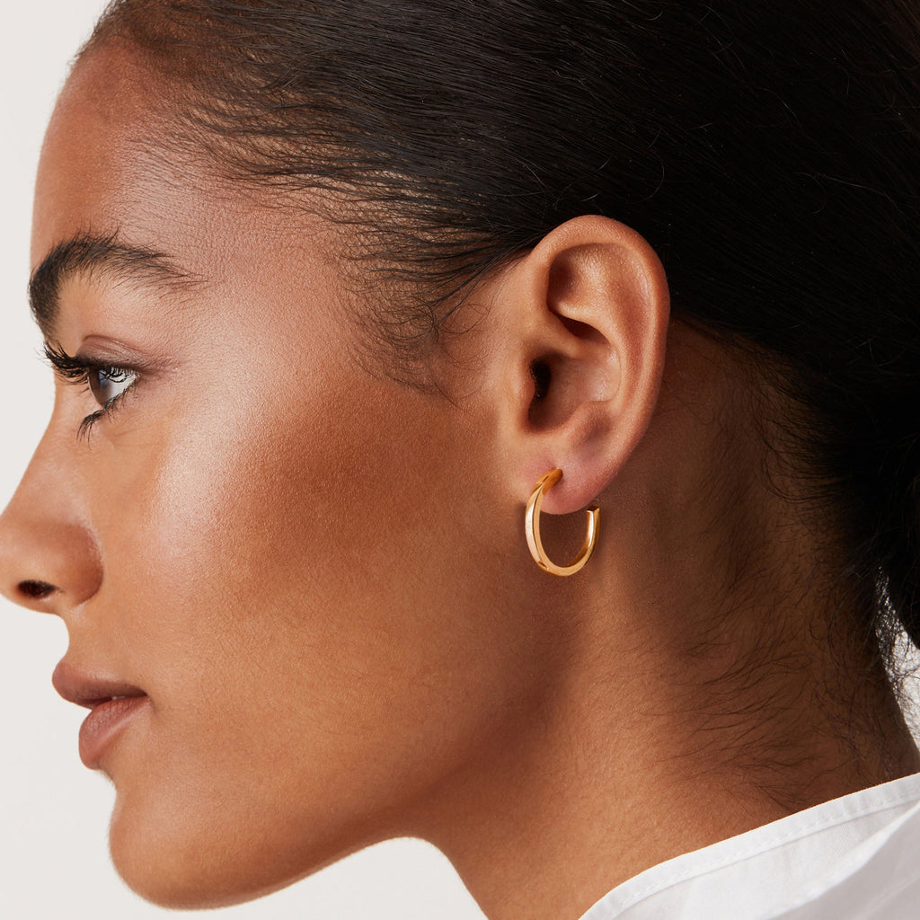Square Edge Open Hoop Yellow Gold, 20mm Earring 