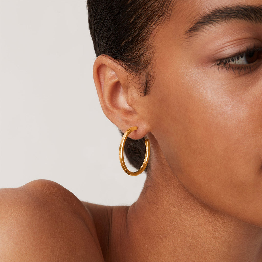 Square Edge Open Hoop Yellow Gold, 30mm Earring 