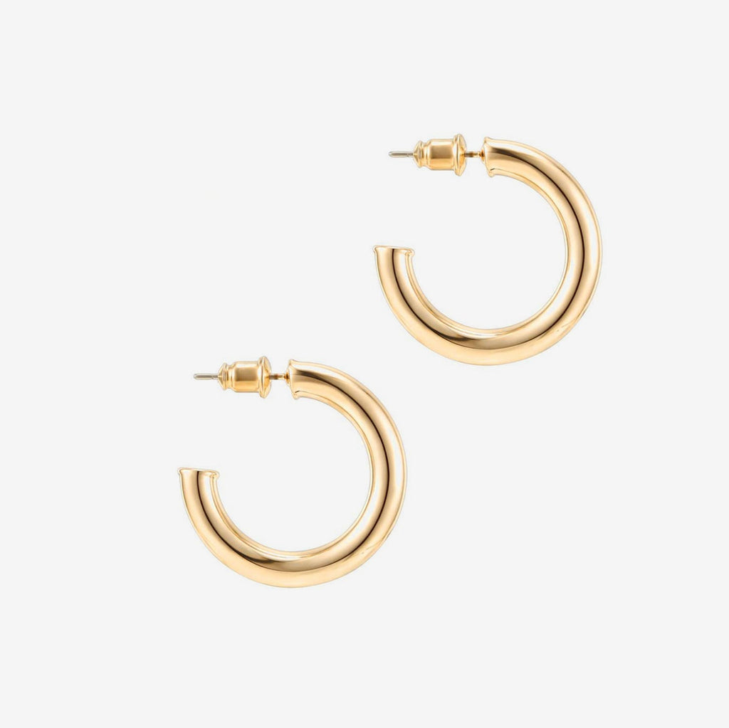 Round Chunky Hoops 30mm, Yellow Gold Earring 
