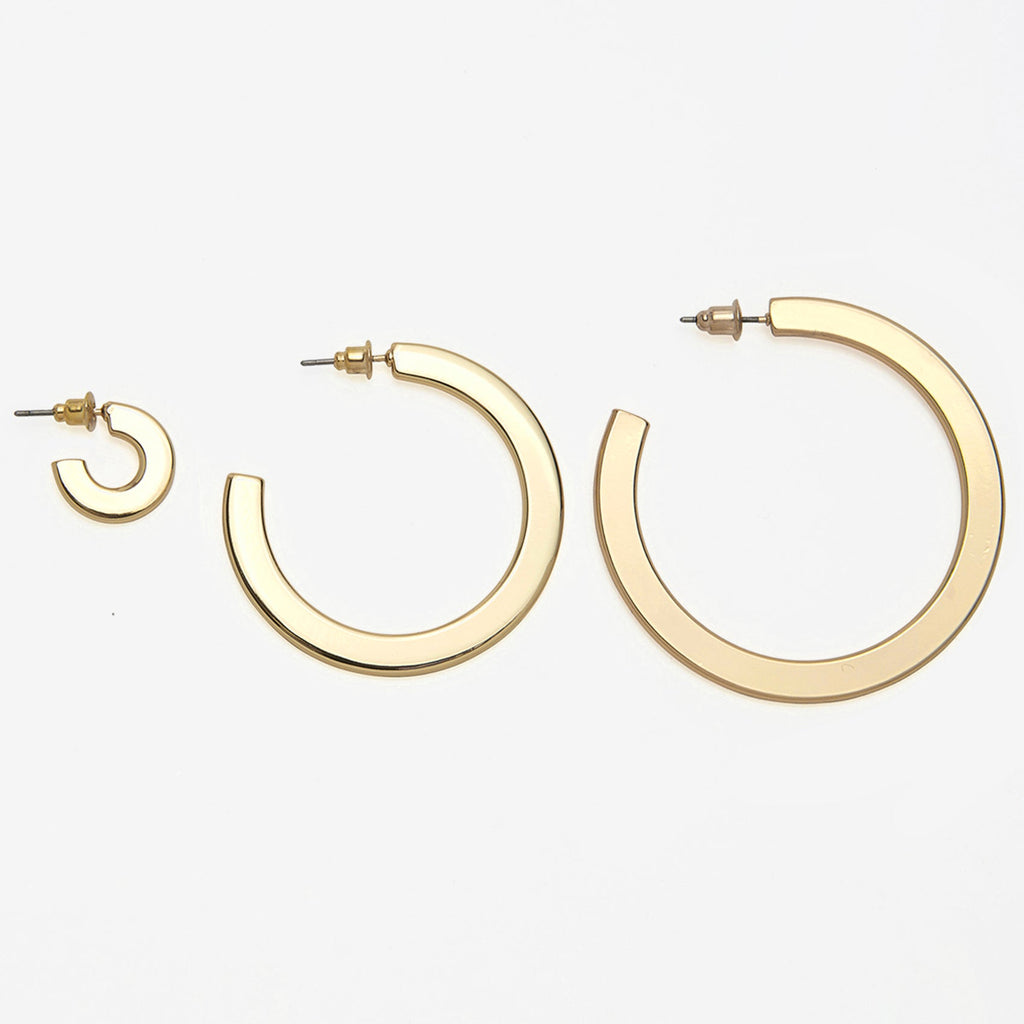 Flat Gold Hoops 15mm, 30mm, 45mm, Yellow Gold Earring 