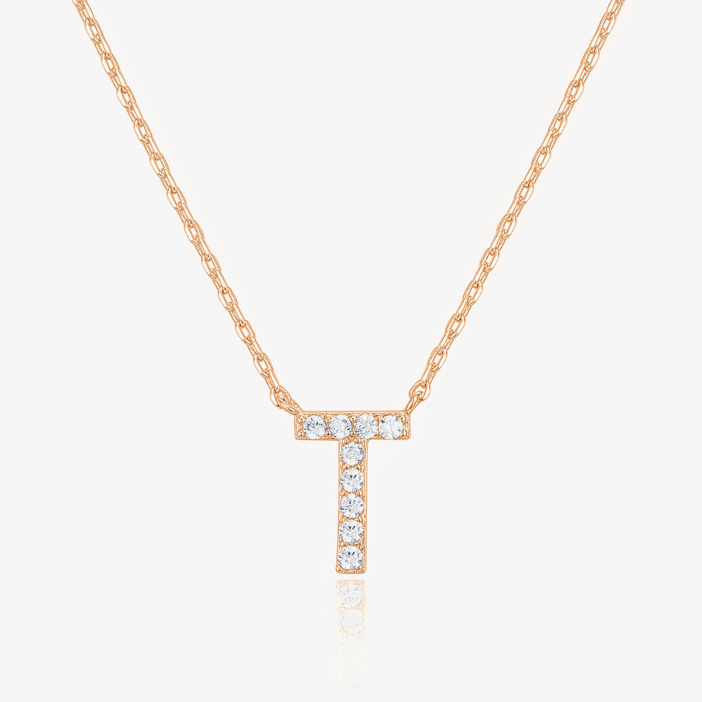 Initial Necklace T, Rose Gold Necklace 