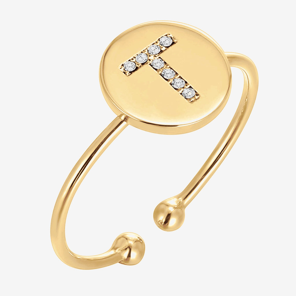 Initial Letter Ring T, Yellow Gold Ring 