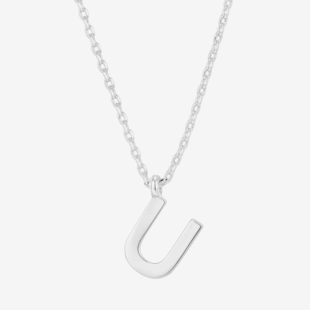 Initial Pendant U, White Gold Necklace 