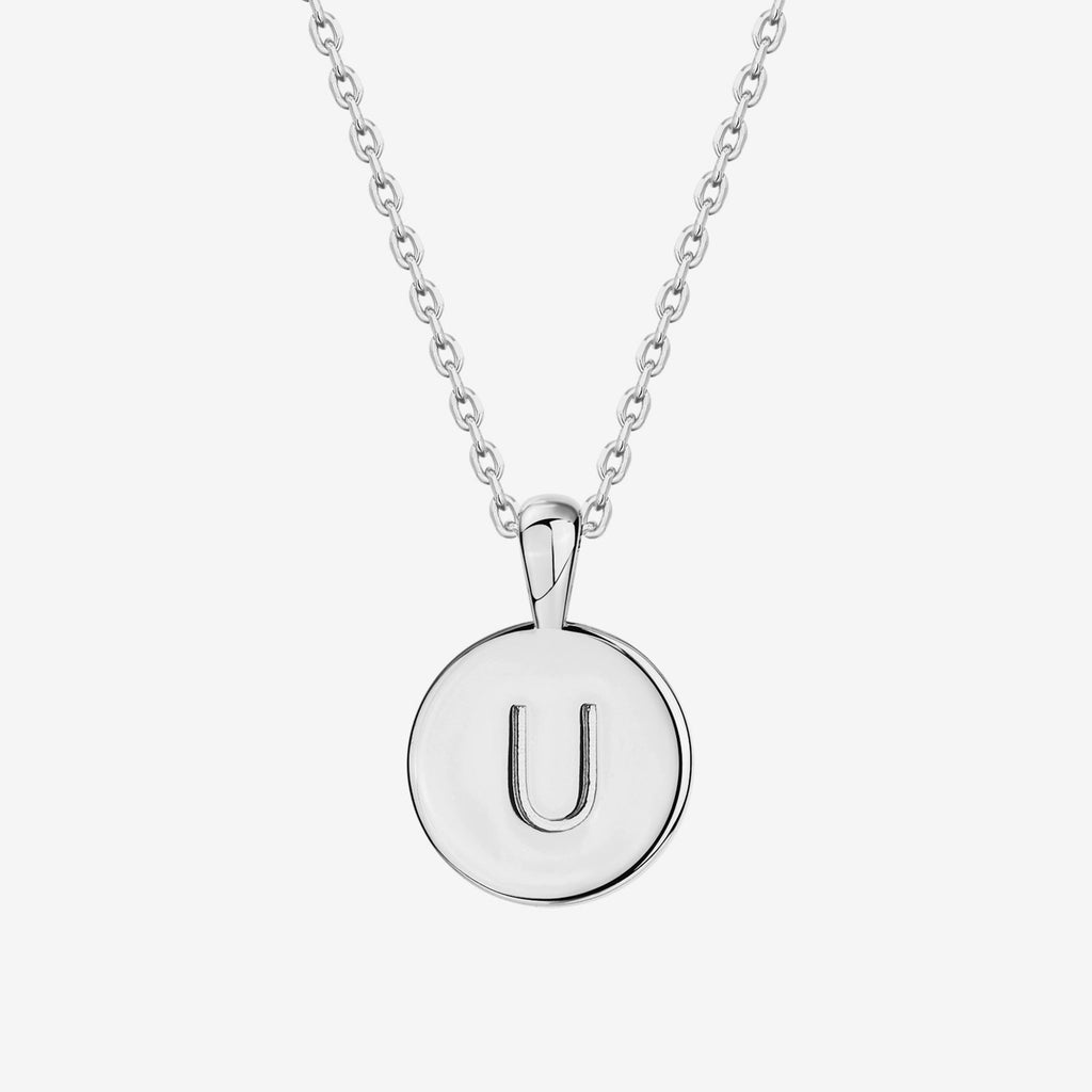 Initial Disc Pendant P, White Gold Necklace 