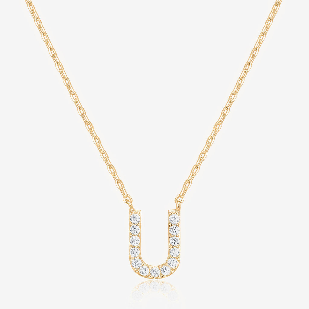 Initial Necklace U, Yellow Gold Necklace 