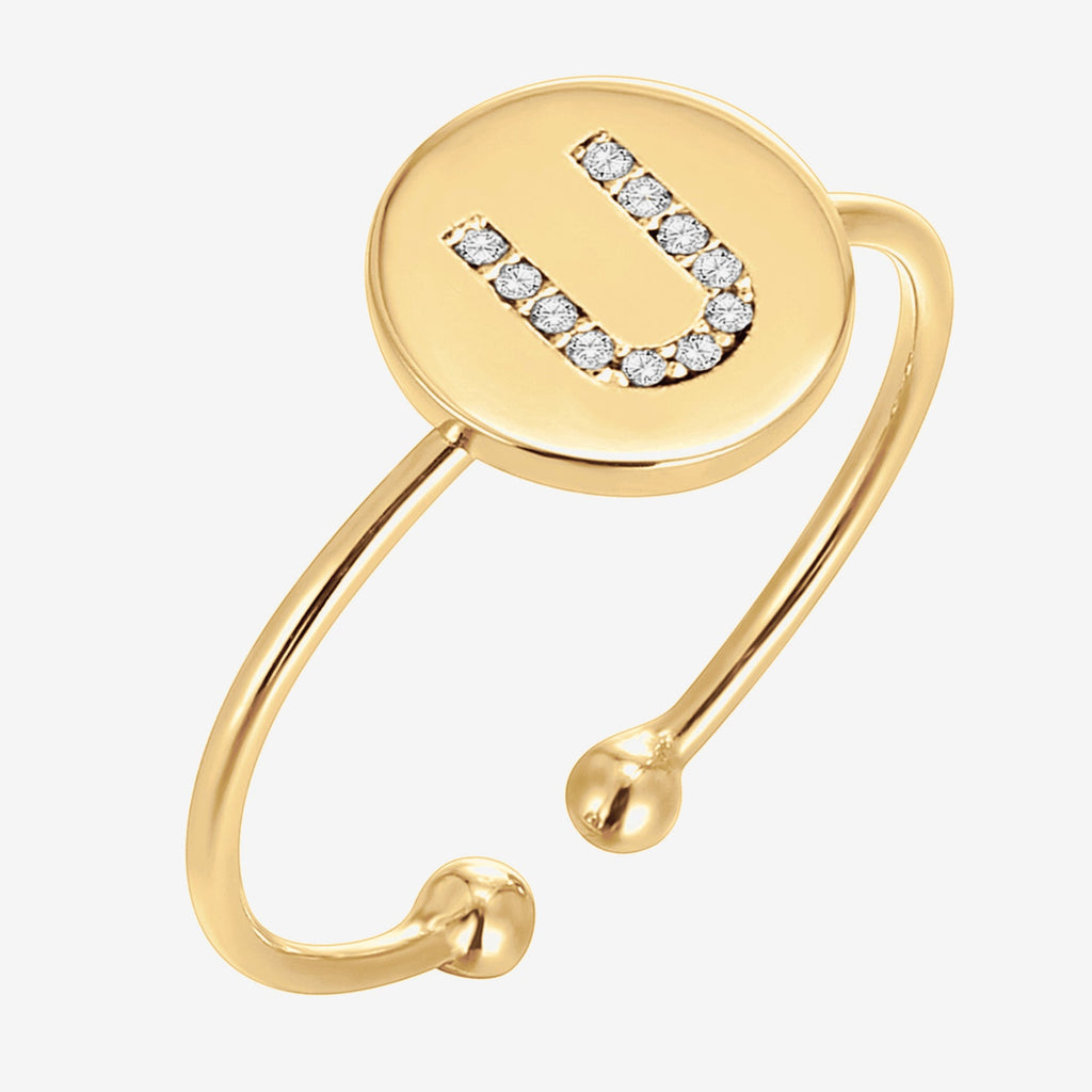 Initial Letter Ring U, Yellow Gold Ring 