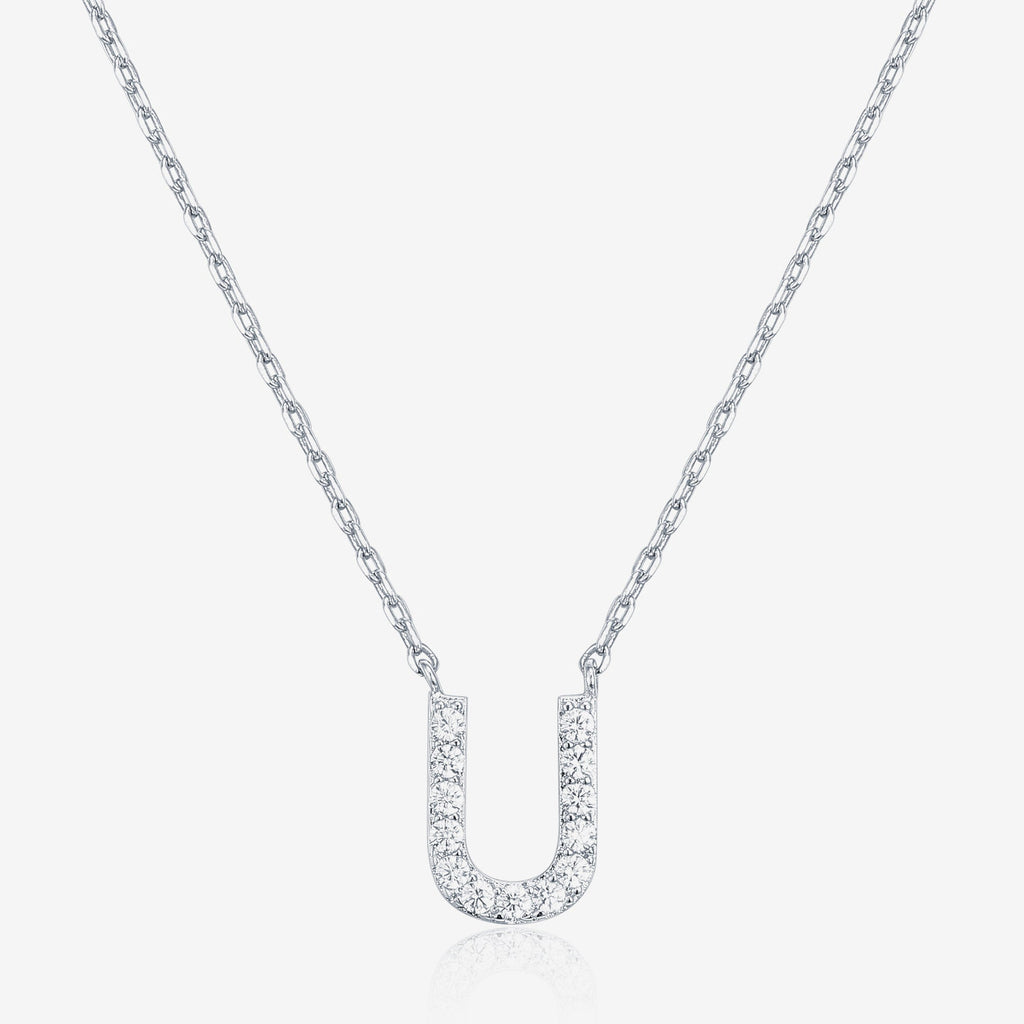 Initial Necklace U, White Gold Necklace 