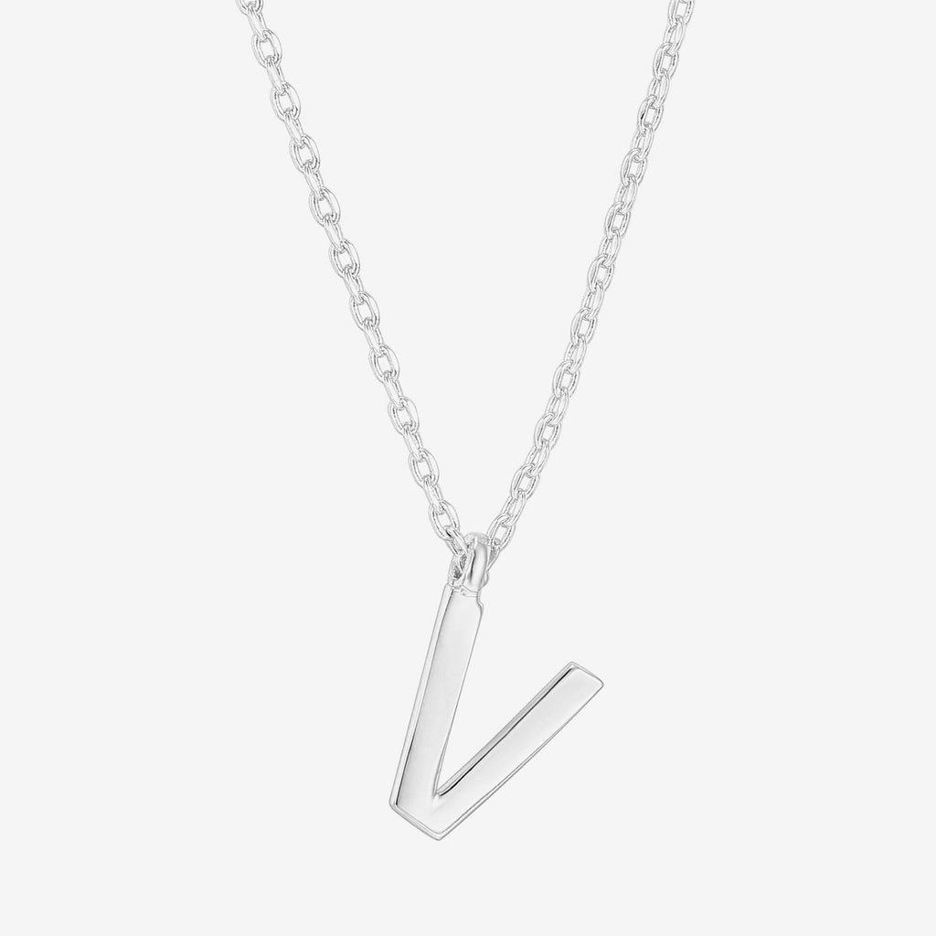 Initial Pendant V, White Gold Necklace 