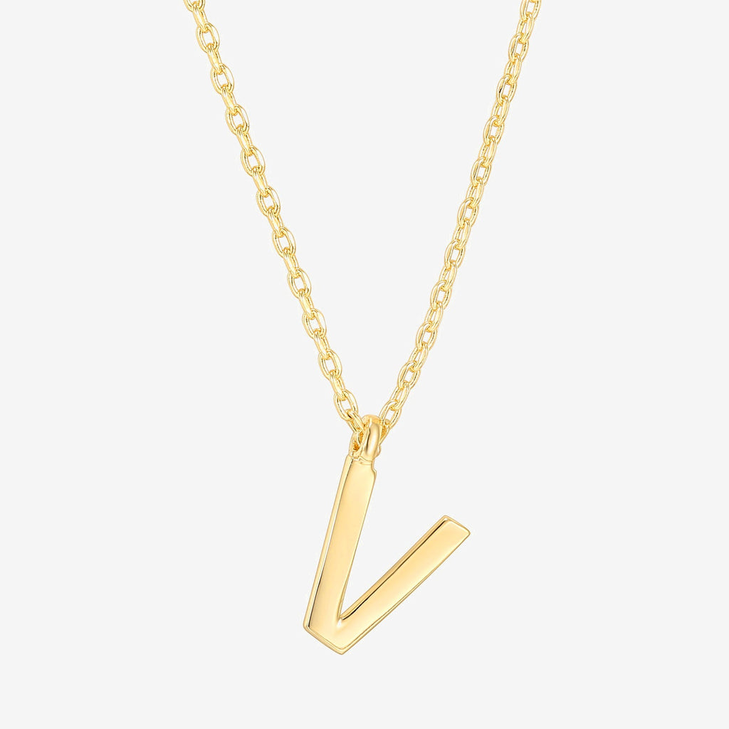 Initial Pendant V, Yellow Gold Necklace 
