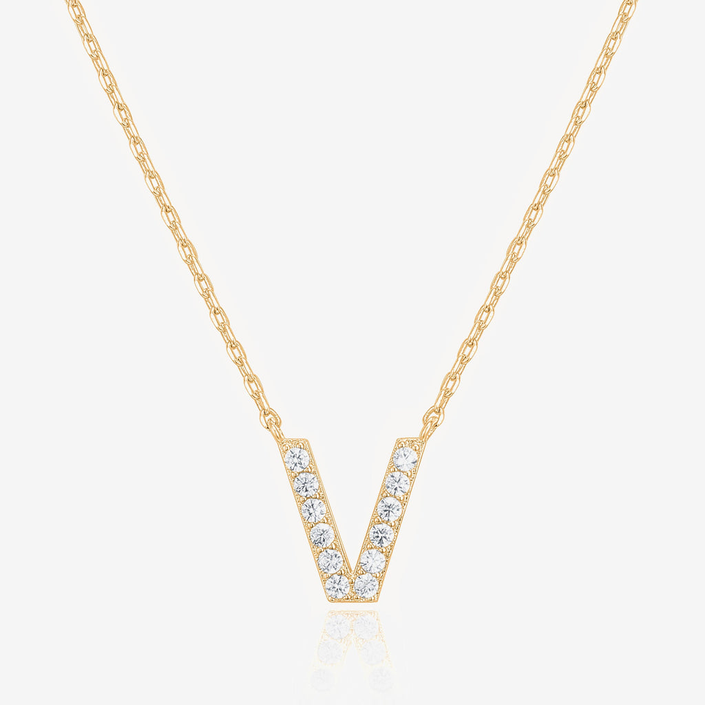 Initial Necklace V, Yellow Gold Necklace 