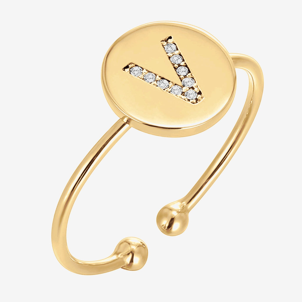 Initial Letter Ring V, Yellow Gold Ring 