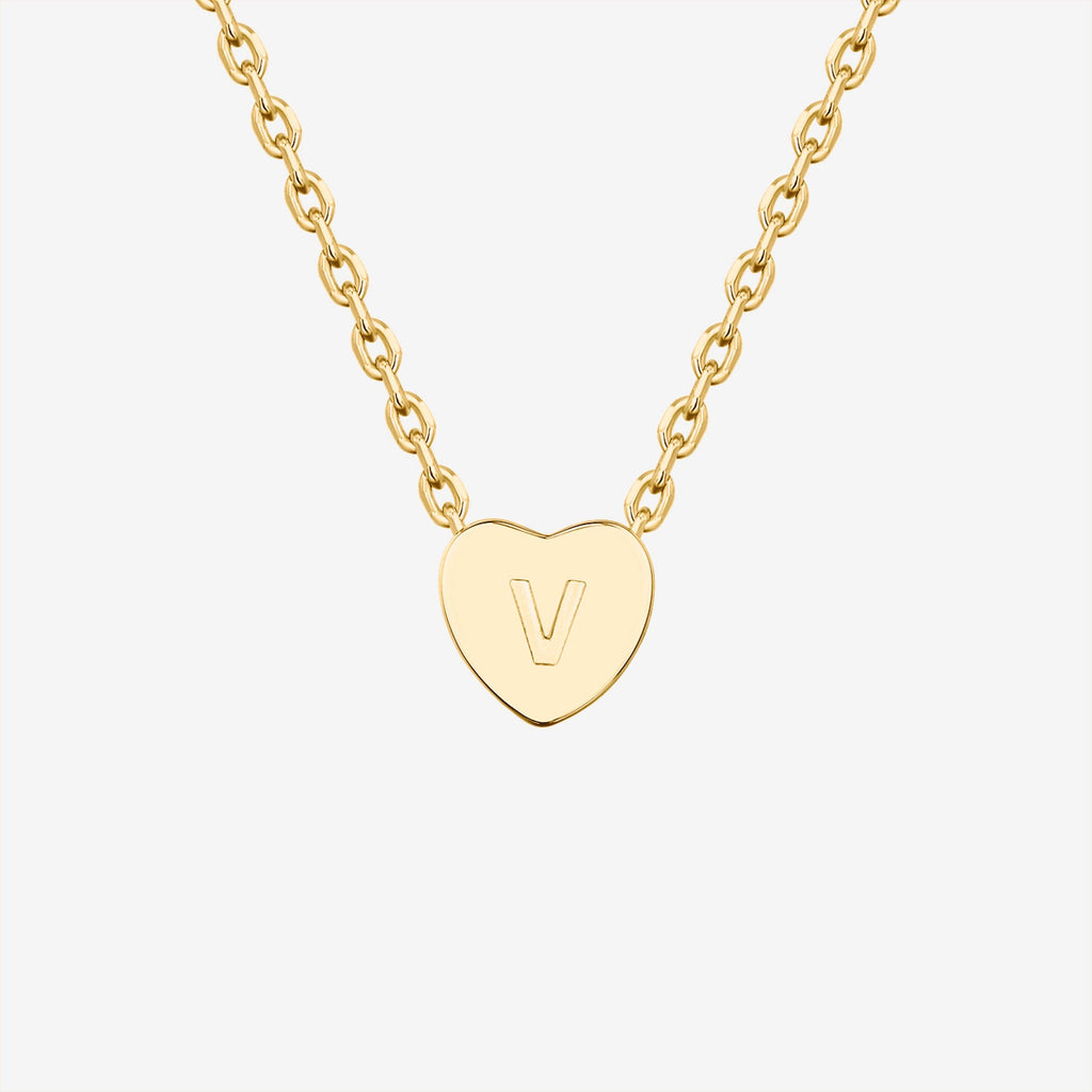 Dainty Heart Initial Necklace V, Yellow Gold Necklace 