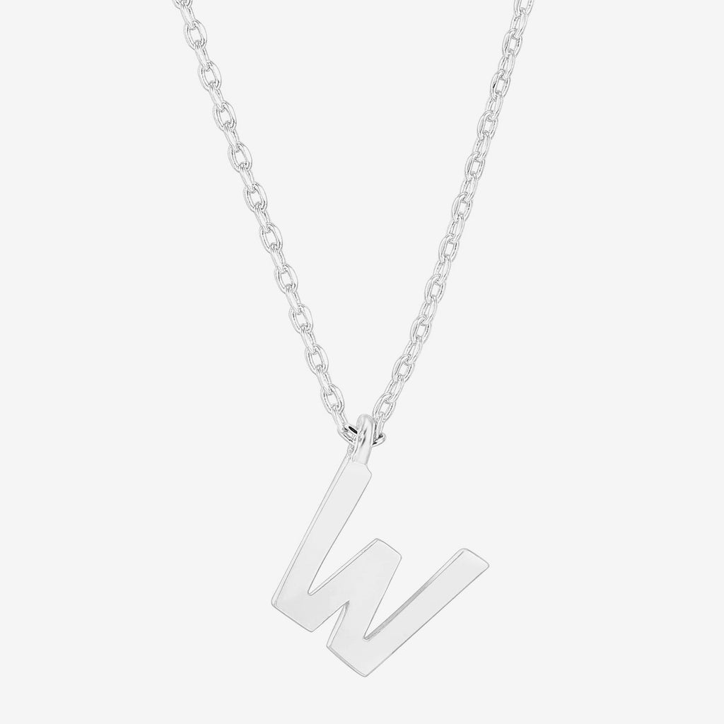 Initial Pendant W, White Gold Necklace 