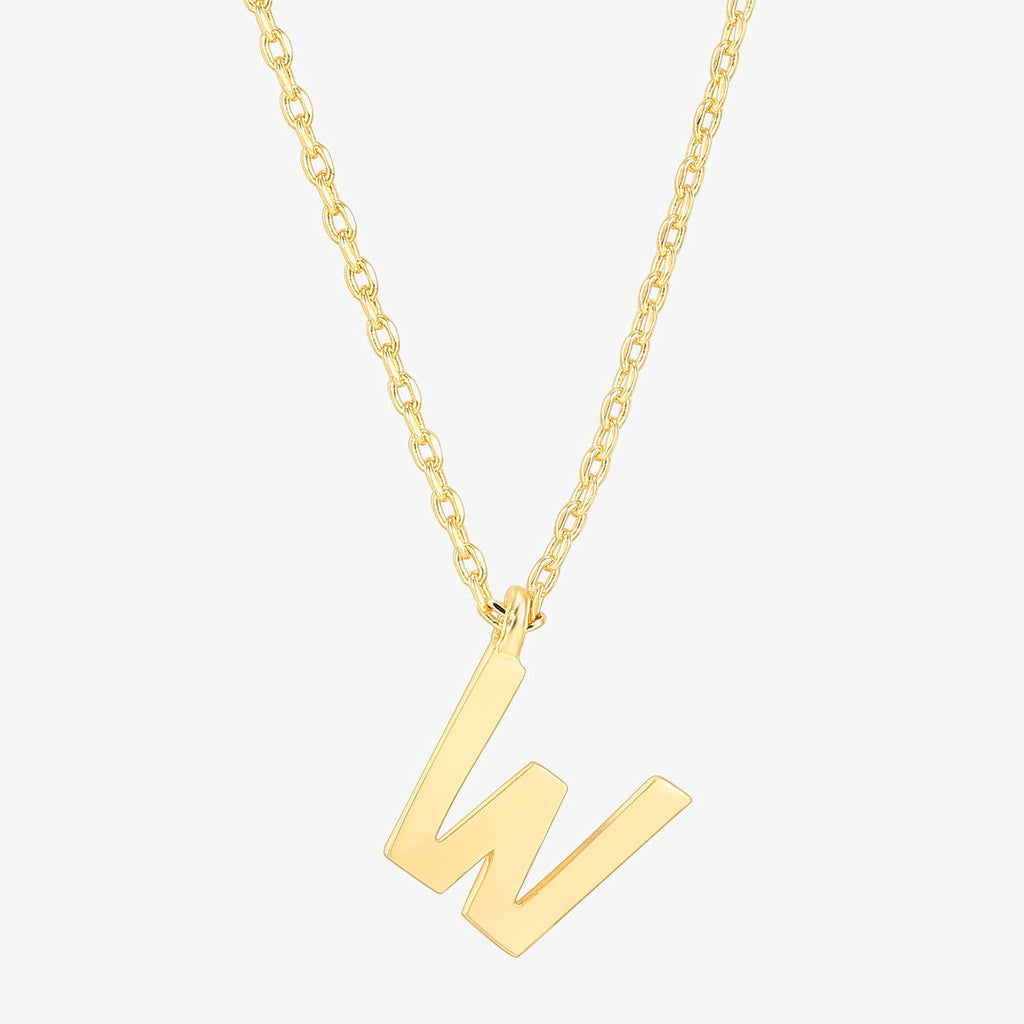 Initial Pendant W, Yellow Gold Necklace 