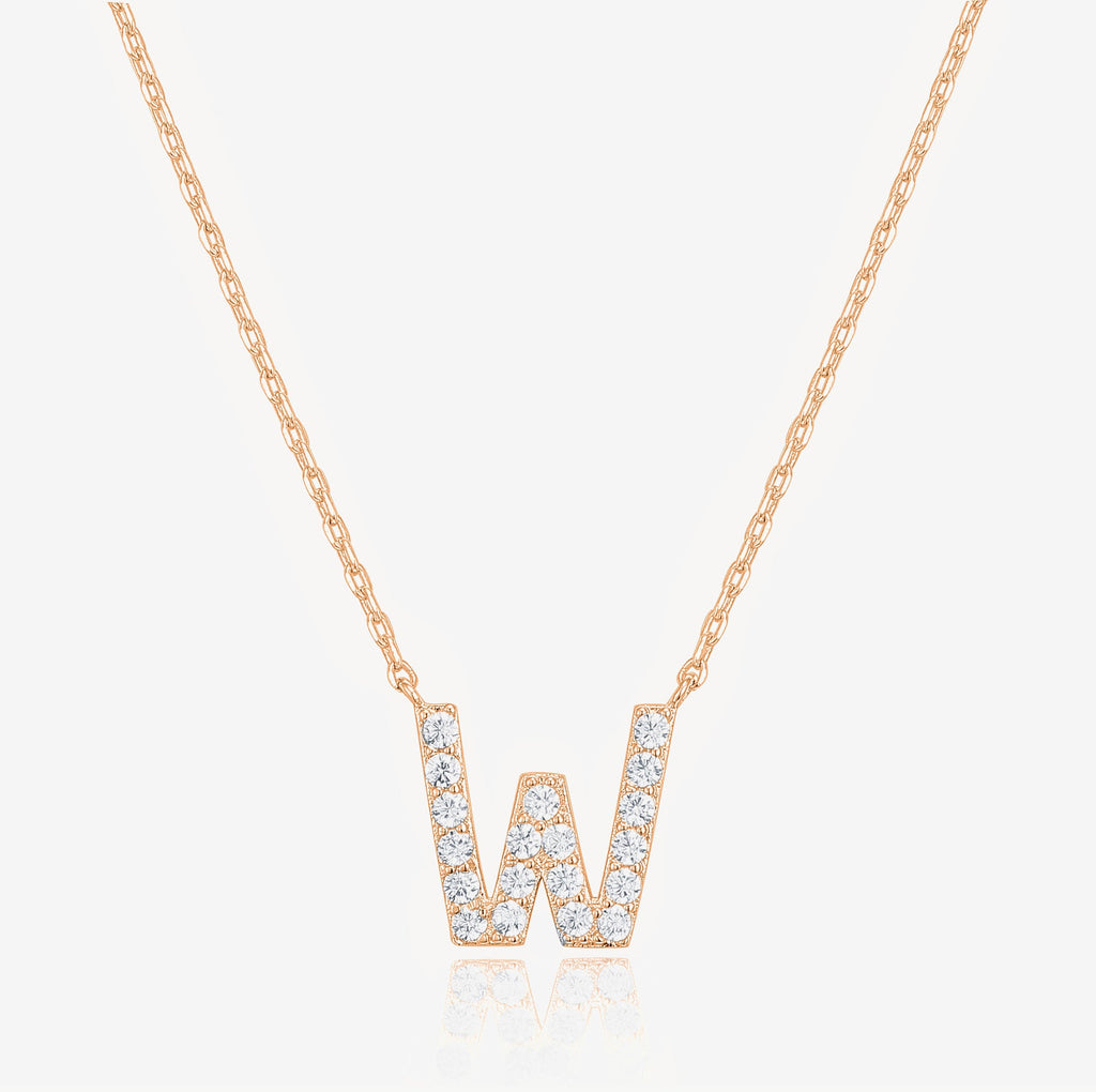Initial Necklace W, Rose Gold Necklace 