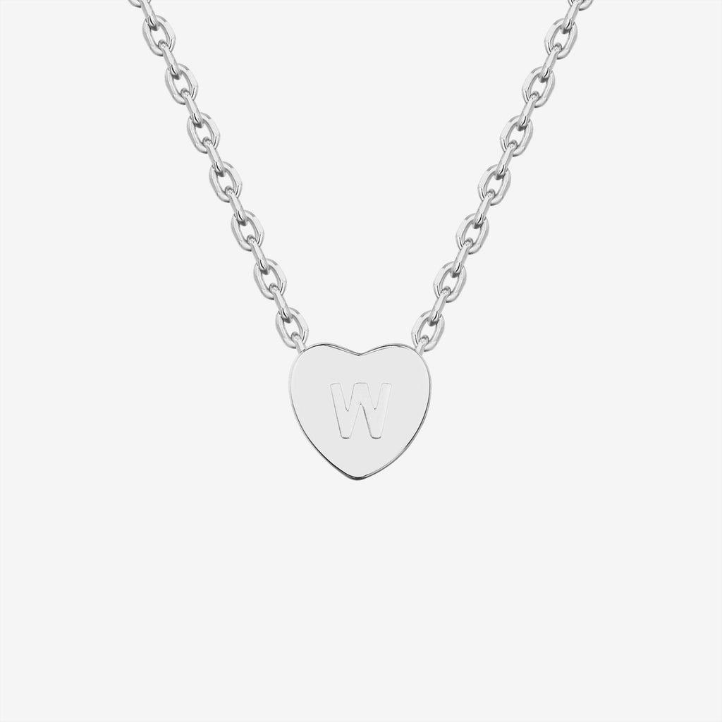 Dainty Heart Initial Necklace W, White Gold Necklace 