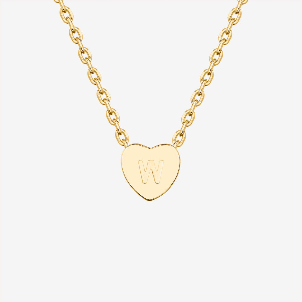 Dainty Heart Initial Necklace W, Yellow Gold Necklace 