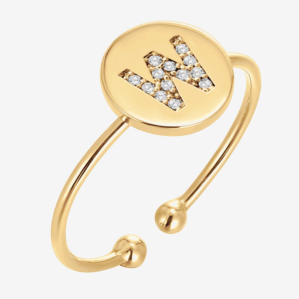 Initial Letter Ring W, Yellow Gold Ring 