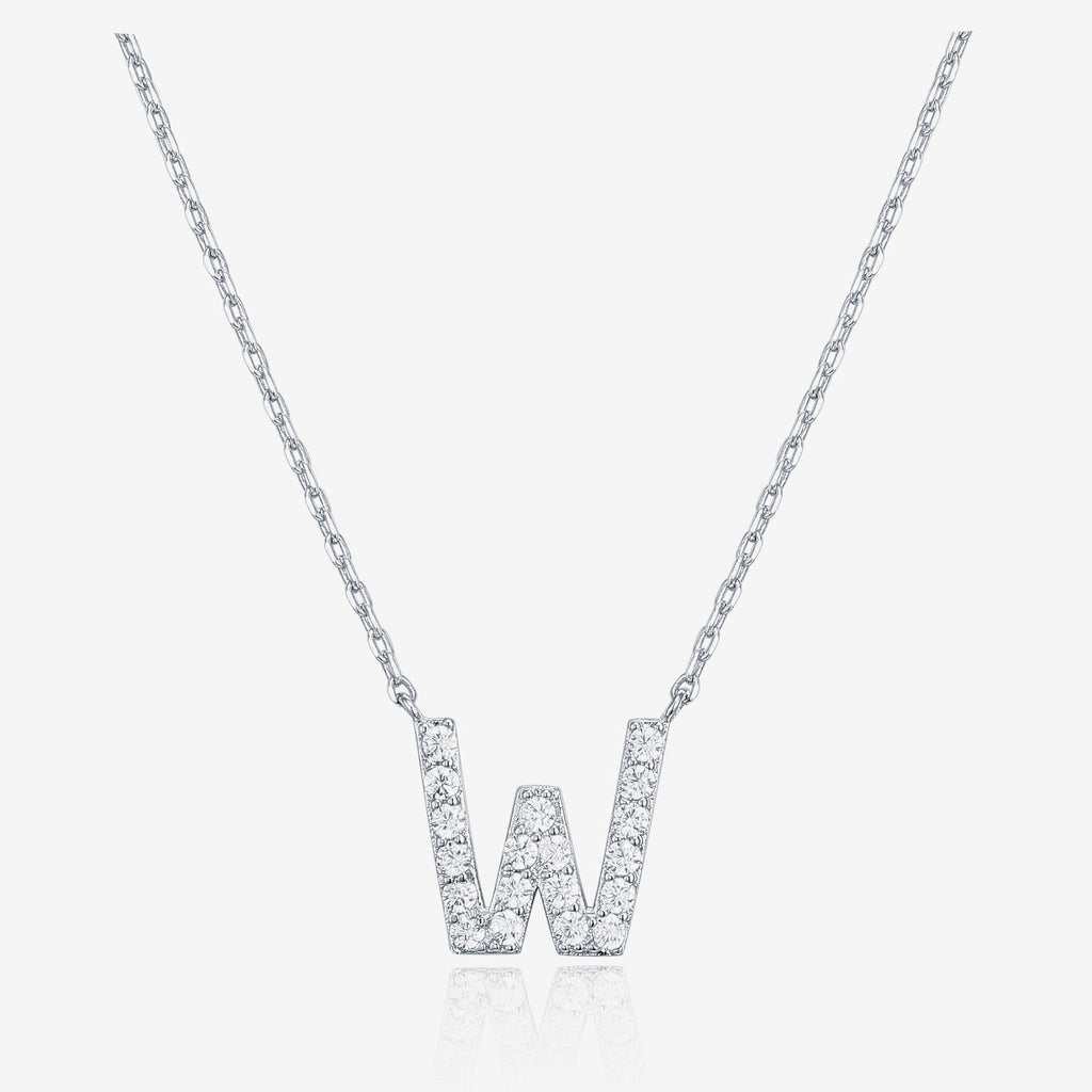 Initial Necklace W, White Gold Necklace 