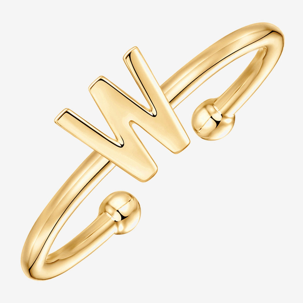 Thin Initial Ring W, Yellow Gold Ring 