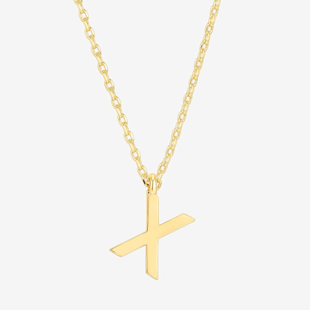 Initial Pendant X, Yellow Gold Necklace 