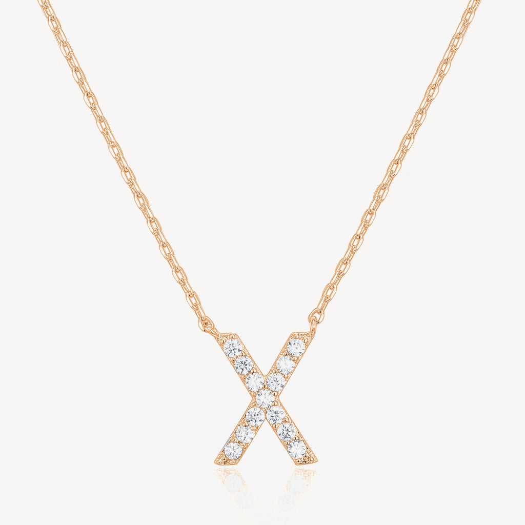 Initial Necklace X, Rose Gold Necklace 