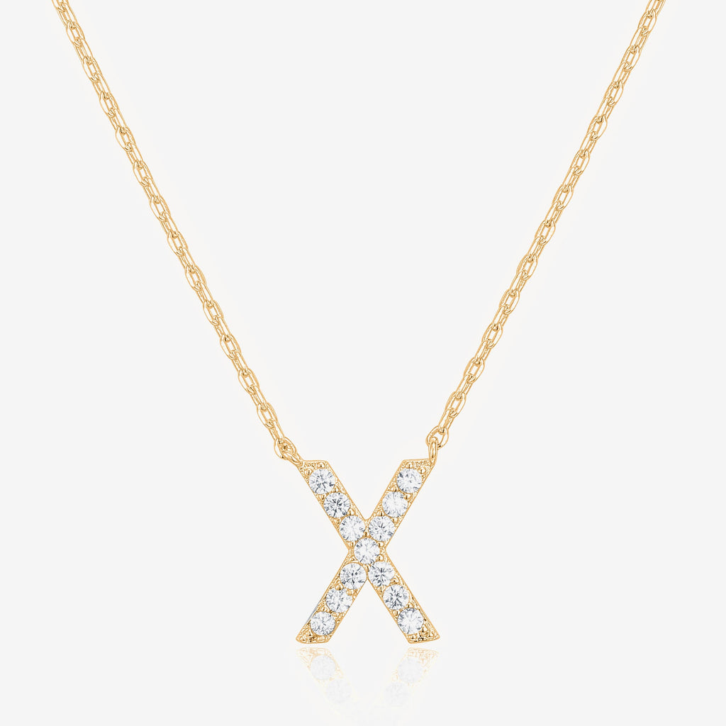 Initial Necklace X, Yellow Gold Necklace 
