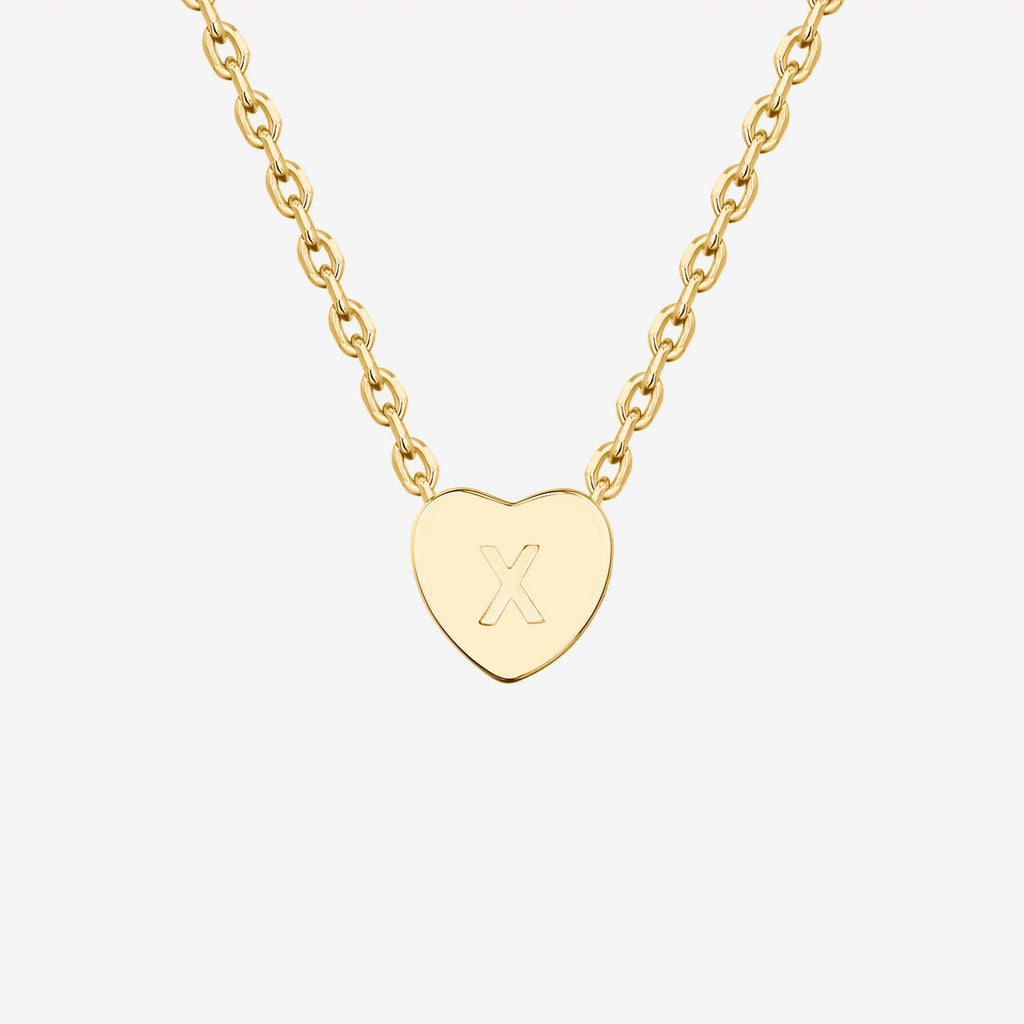 Dainty Heart Initial Necklace X, Yellow Gold Necklace 