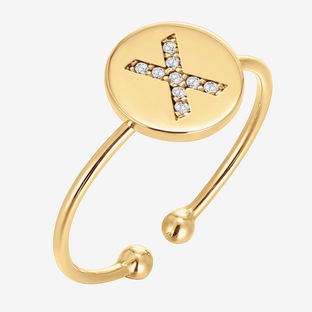 Initial Letter Ring X, Yellow Gold Ring 