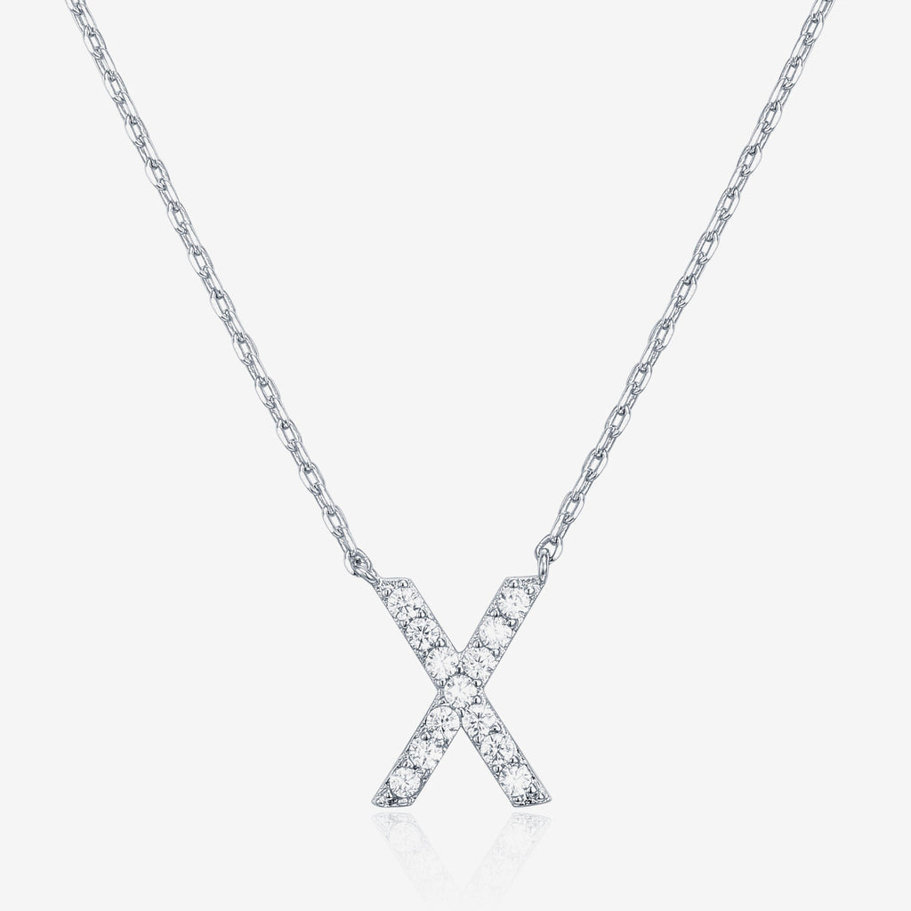 Initial Necklace X, White Gold Necklace 