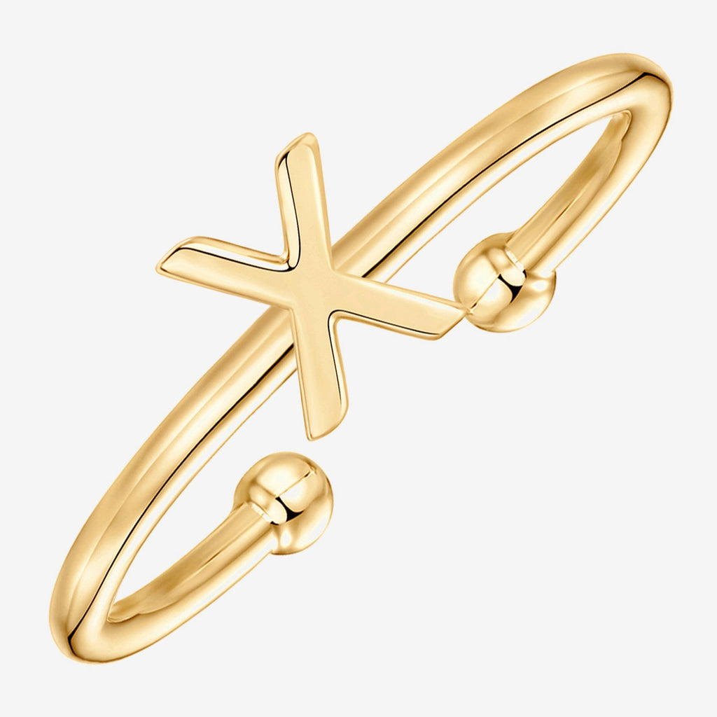 Thin Initial Ring X, Yellow Gold Ring 
