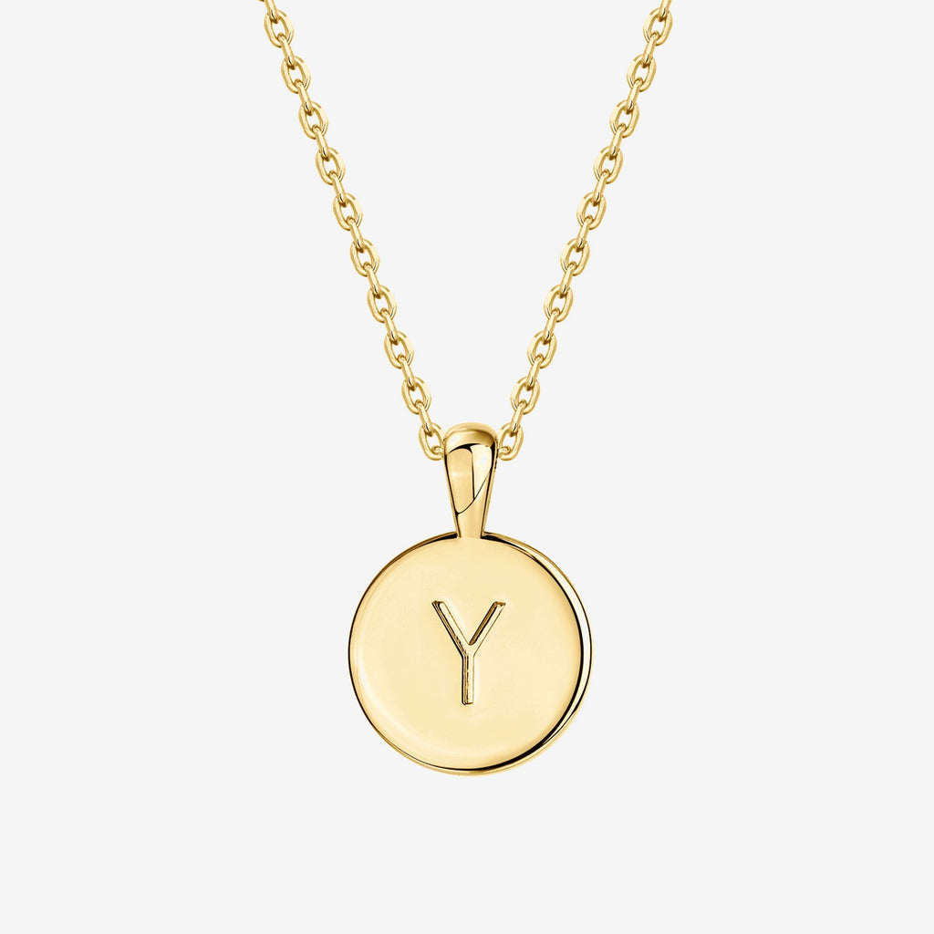Initial Disc Pendant Y, Yellow Gold Necklace 
