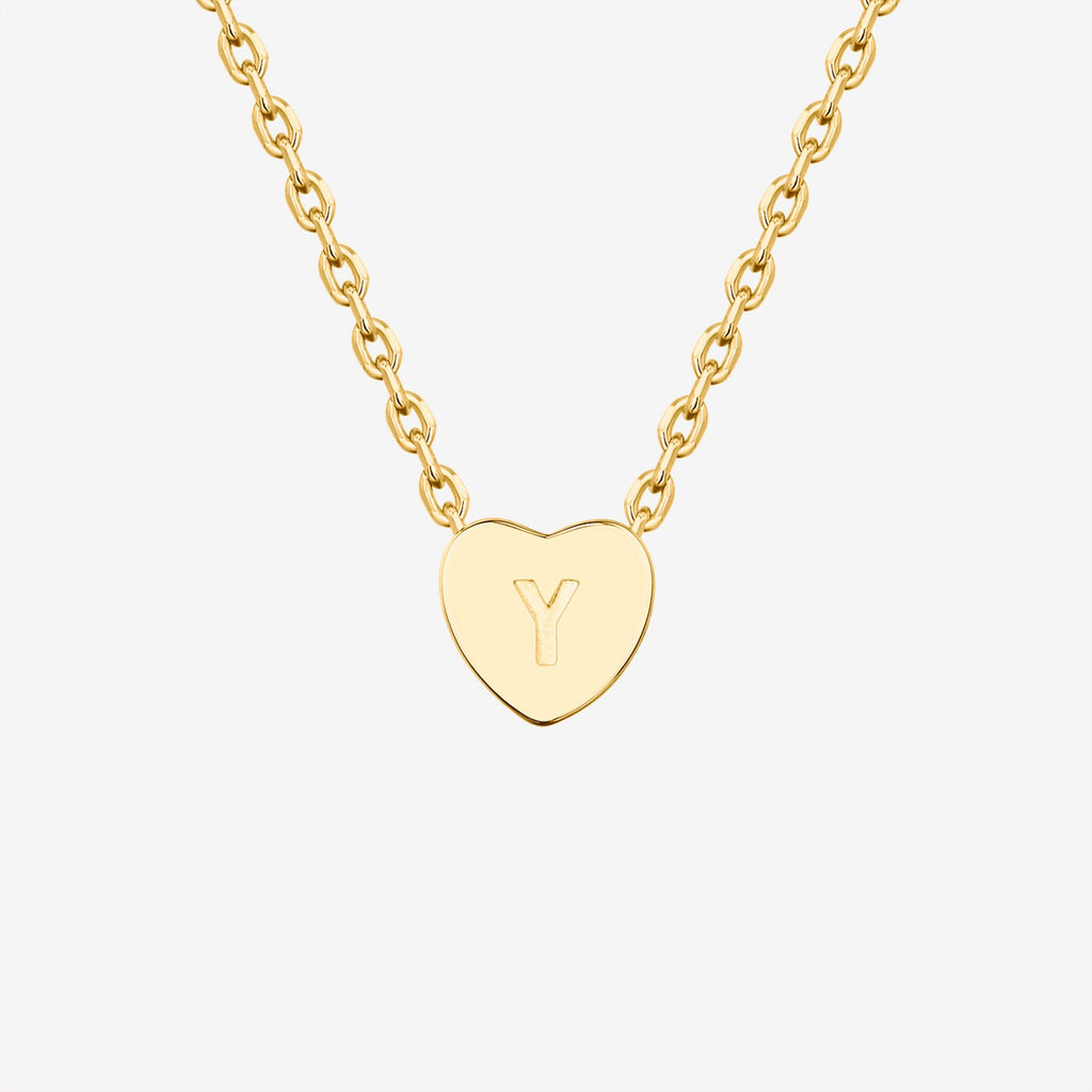 Dainty Heart Initial Necklace Y, Yellow Gold Necklace 