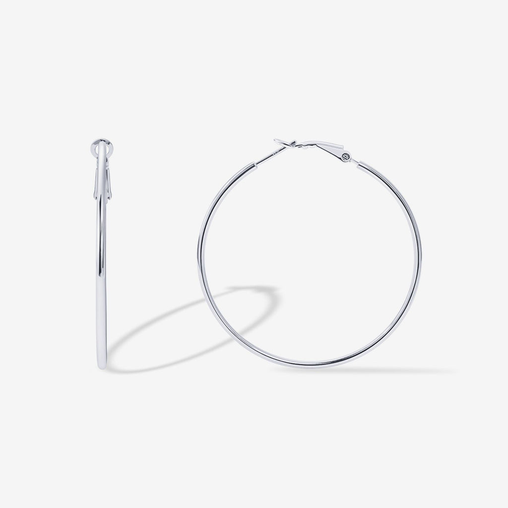 Clasp Back Thin Hoops White Gold, 50 Millimeters Earring 