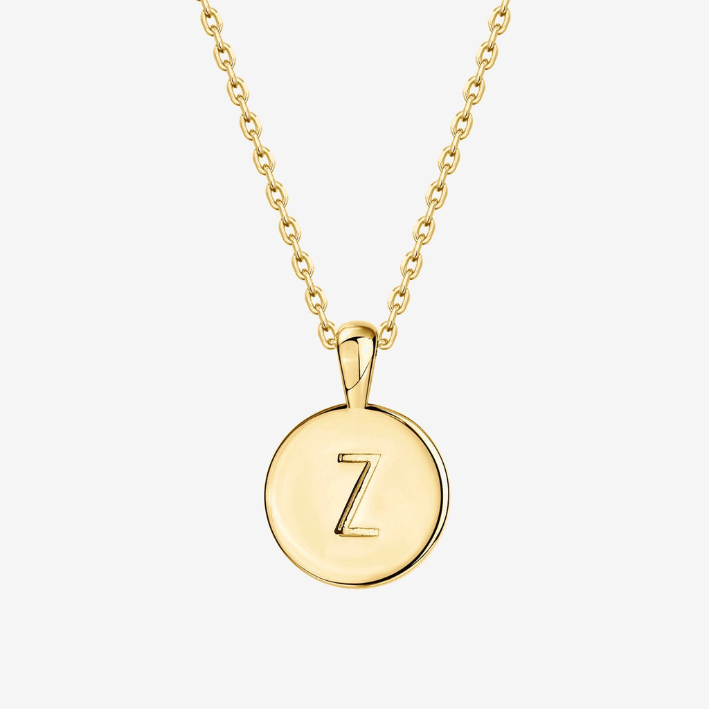 Initial Disc Pendant Z, Yellow Gold Necklace 