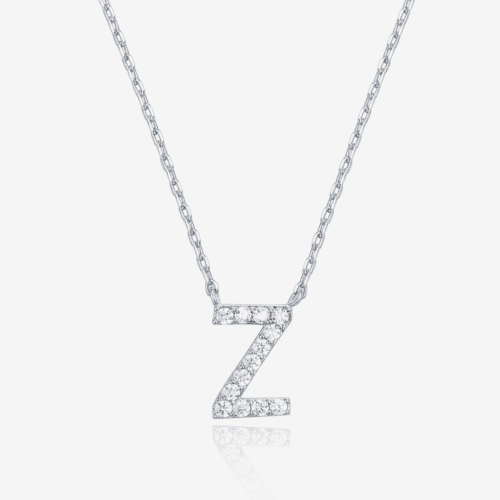 Initial Necklace Z, White Gold Necklace 
