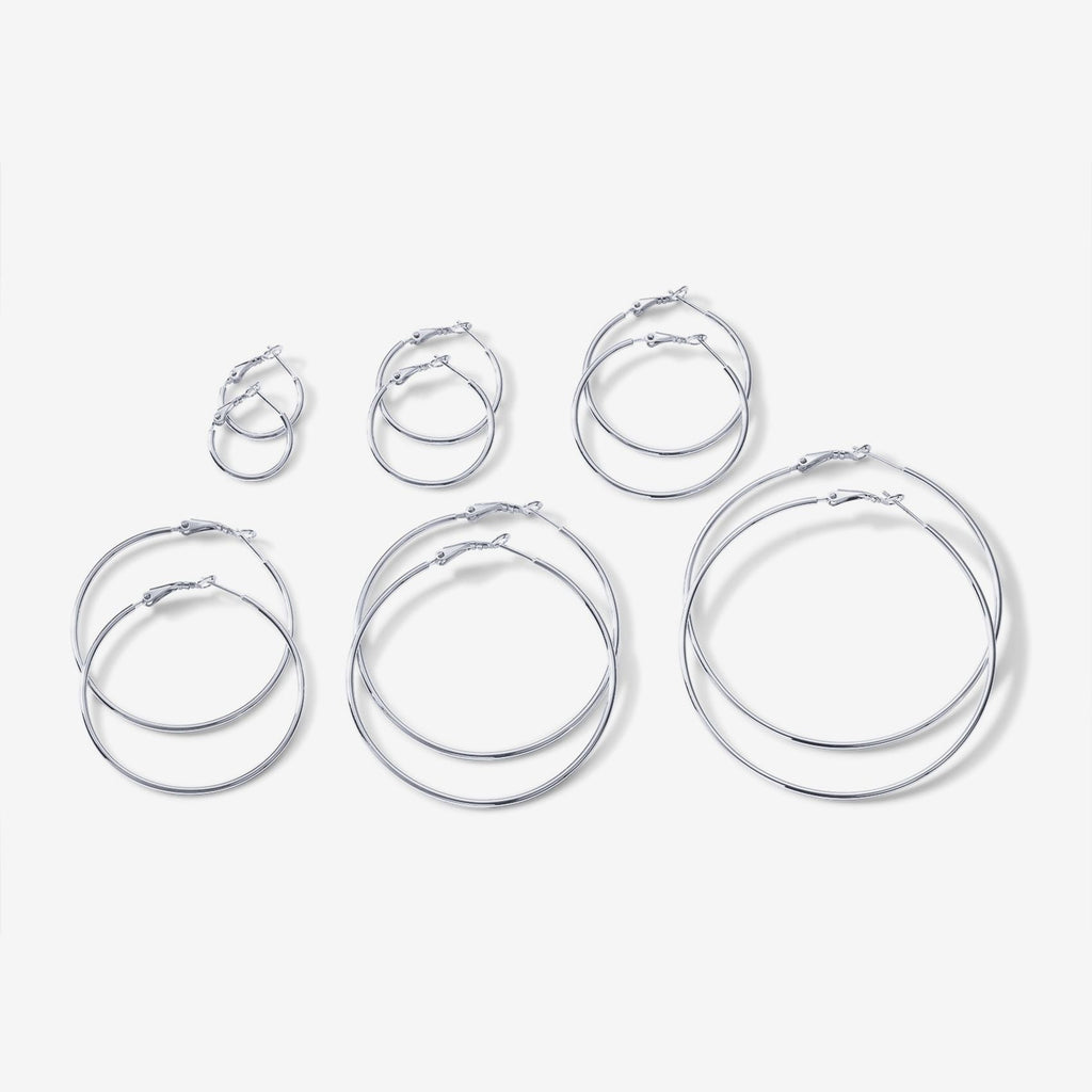 Clasp Back Thin Hoops White Gold, 20 Millimeters, 30 Millimeters, 40 Millimeters, 50 Millimeters, 60 Millimeters, 70 Millimeters Earring 