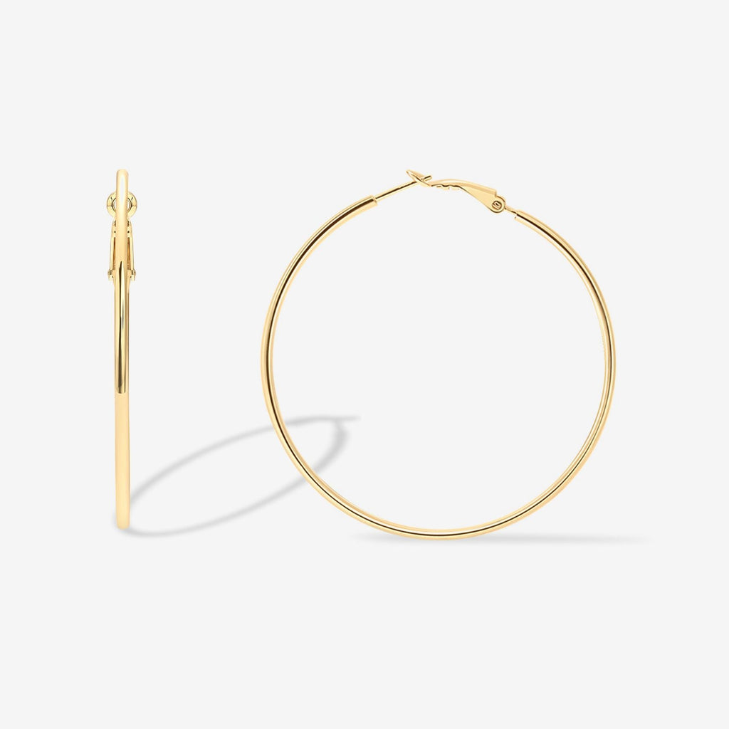 Clasp Back Thin Hoops Yellow Gold, 60 Millimeters Earring 