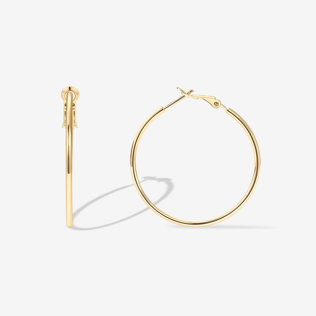 Clasp Back Thin Hoops Yellow Gold, 40 Millimeters Earring 