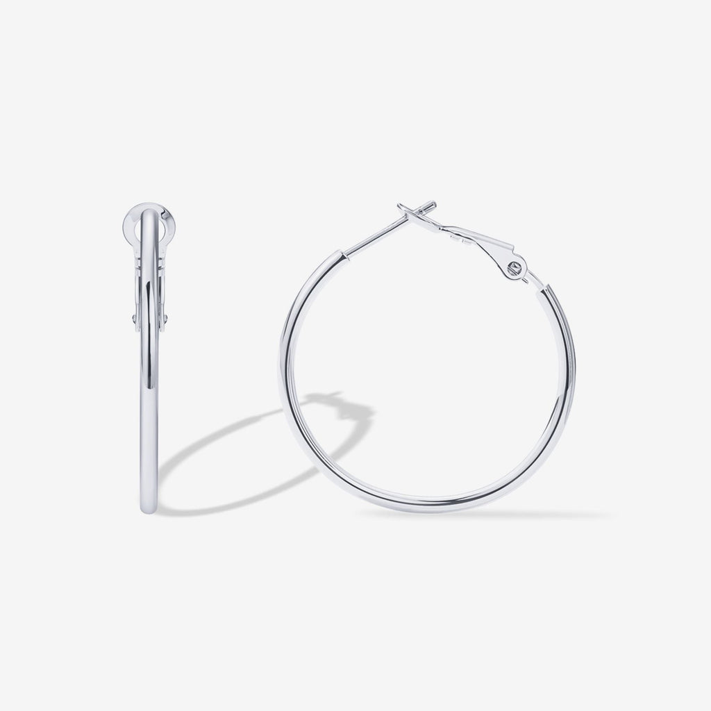 Clasp Back Thin Hoops White Gold, 30 Millimeters Earring 