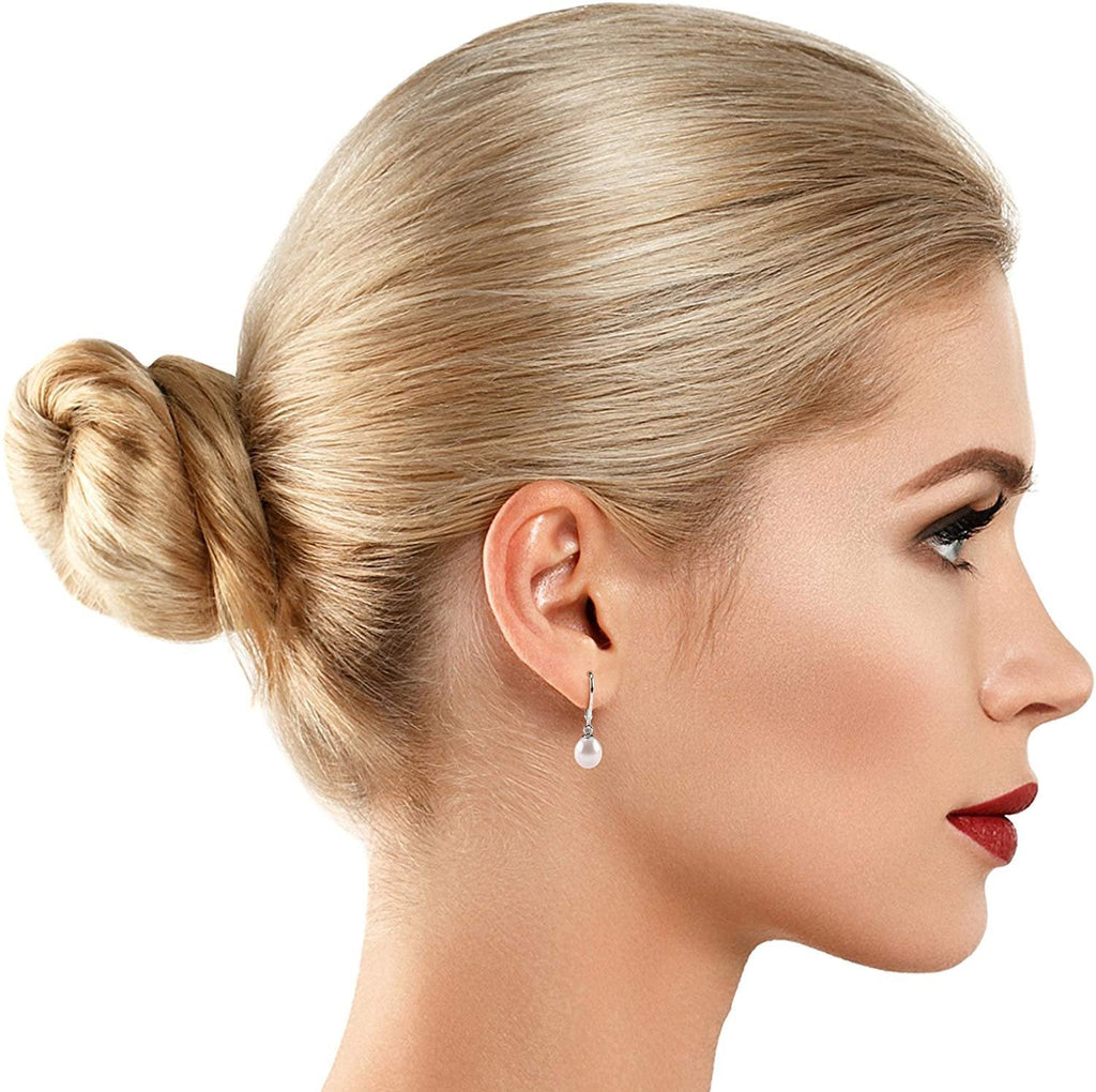 Pearl Dangle Earrings White Gold,6mm,7mm,8mm,9mm,10mm Earring 
