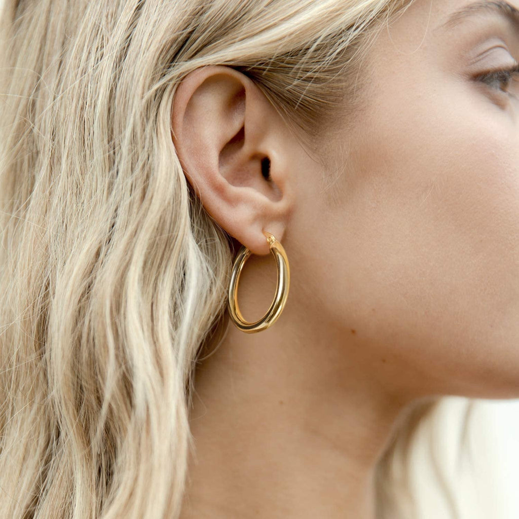 Oval Chunky Hoops Yellow Gold Earring 