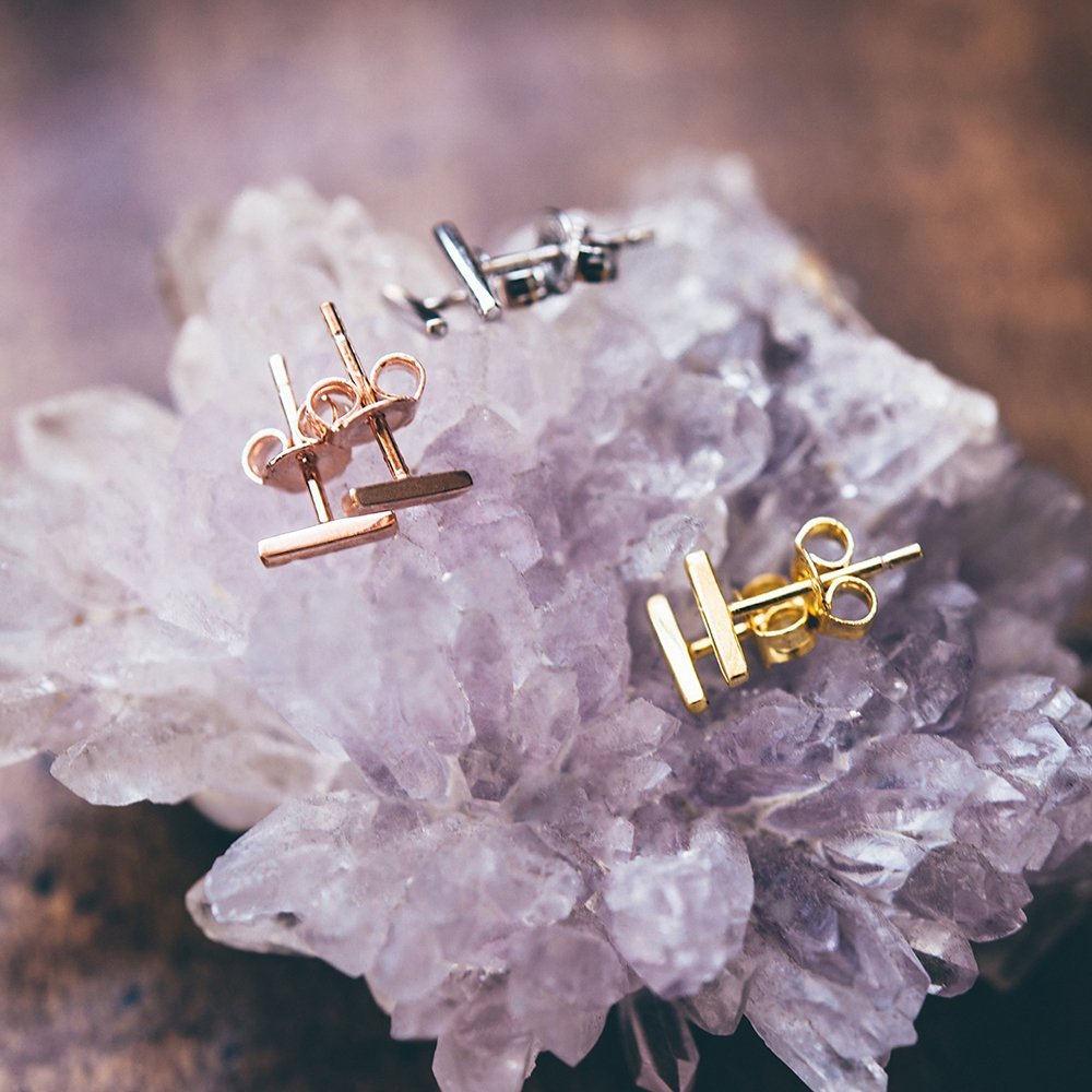 Bar Studs Rose Gold, White Gold, Yellow Gold Earring 